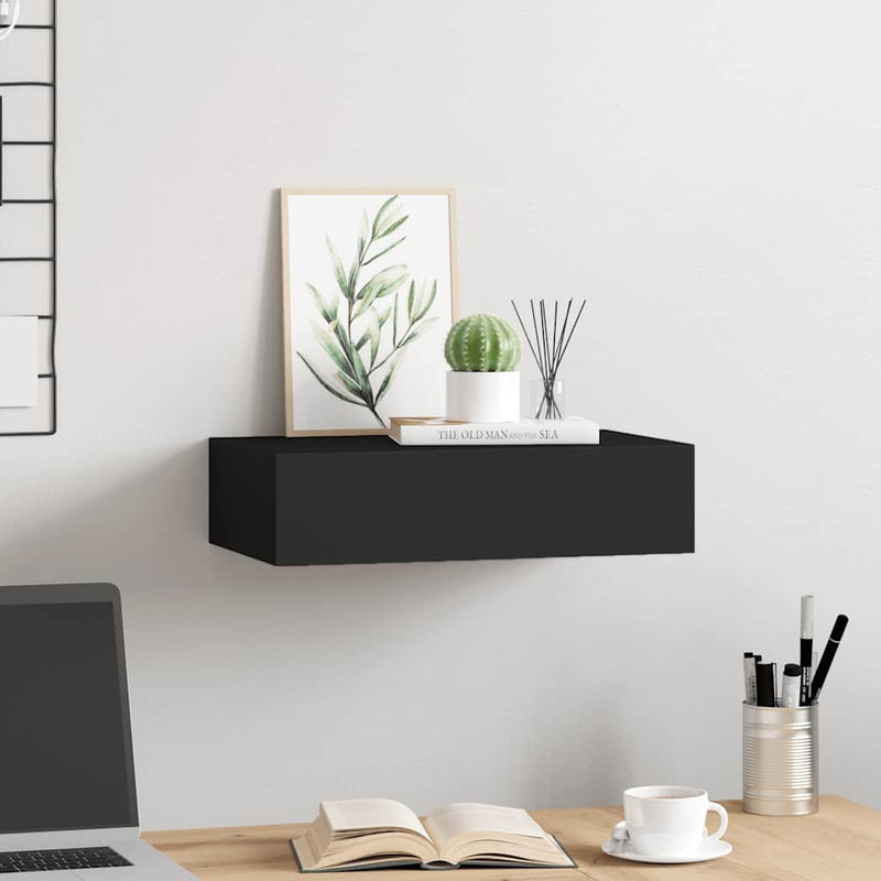 vidaXL fekete falra szerelhető fiókos polc 40 x 23,5 x 10 cm