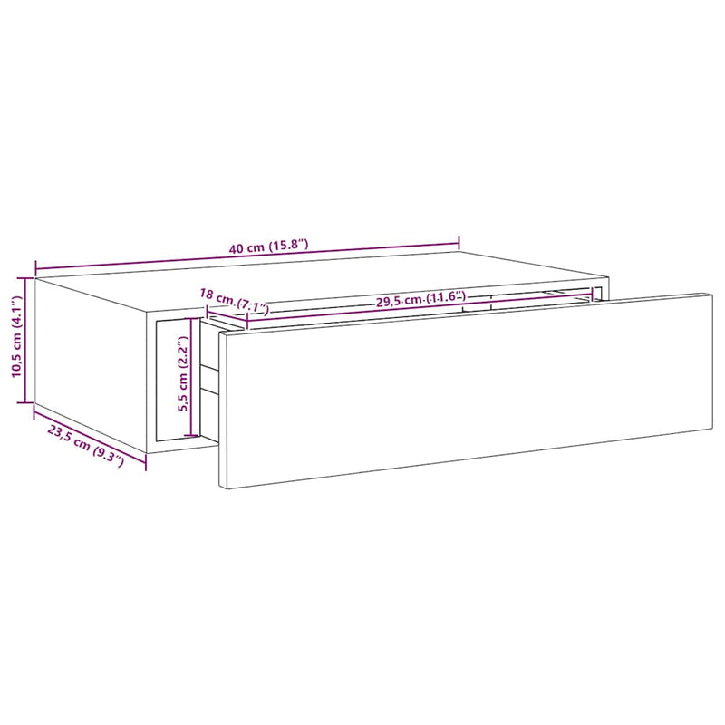 vidaXL fekete falra szerelhető fiókos polc 40 x 23,5 x 10 cm