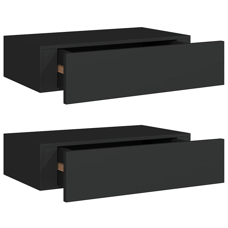 vidaXL 2 db fekete MDF falra szerelhető fiókos polc 40 x 23,5 x 10 cm