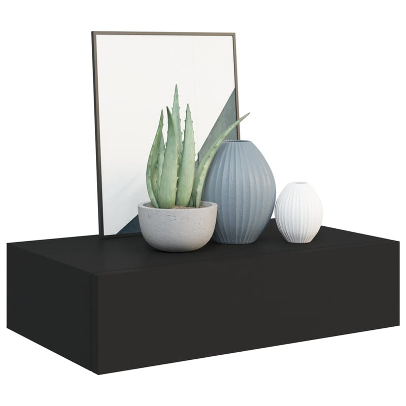 vidaXL 2 db fekete MDF falra szerelhető fiókos polc 40 x 23,5 x 10 cm