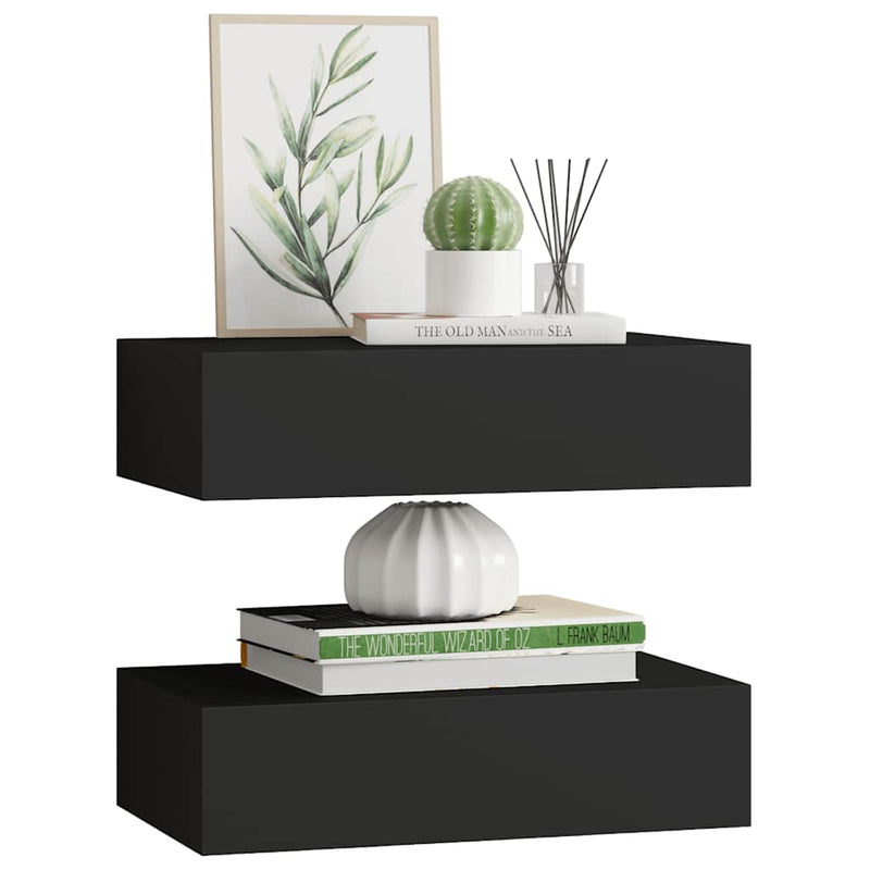 vidaXL 2 db fekete MDF falra szerelhető fiókos polc 40 x 23,5 x 10 cm