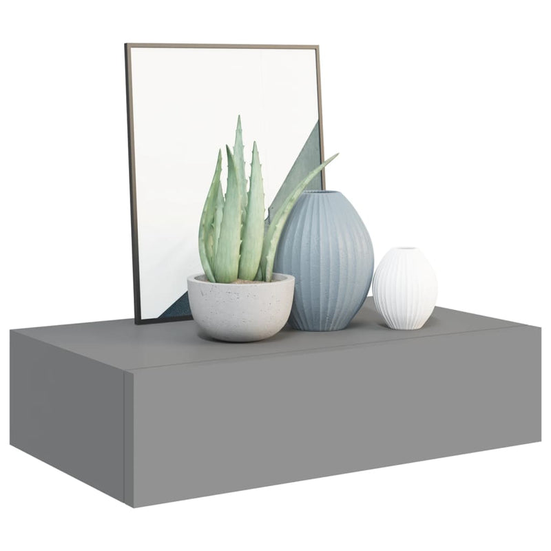 vidaXL szürke falra szerelhető fiókos polc 40 x 23,5 x 10 cm