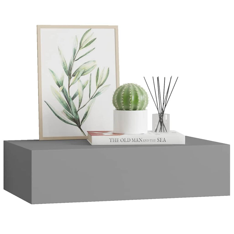 vidaXL szürke falra szerelhető fiókos polc 40 x 23,5 x 10 cm