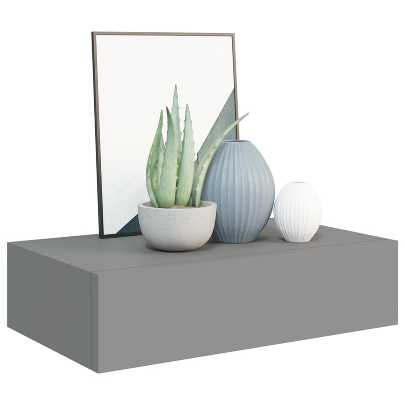 vidaXL 2 db szürke MDF falra szerelhető fiókos polc 40 x 23,5 x 10 cm