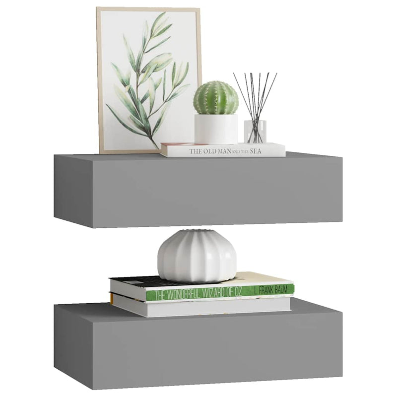 vidaXL 2 db szürke MDF falra szerelhető fiókos polc 40 x 23,5 x 10 cm