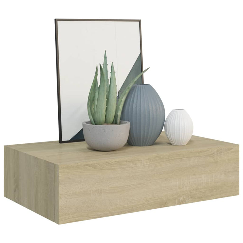 vidaXL tölgyszínű MDF falra szerelhető fiókos polc 40 x 23,5 x 10 cm