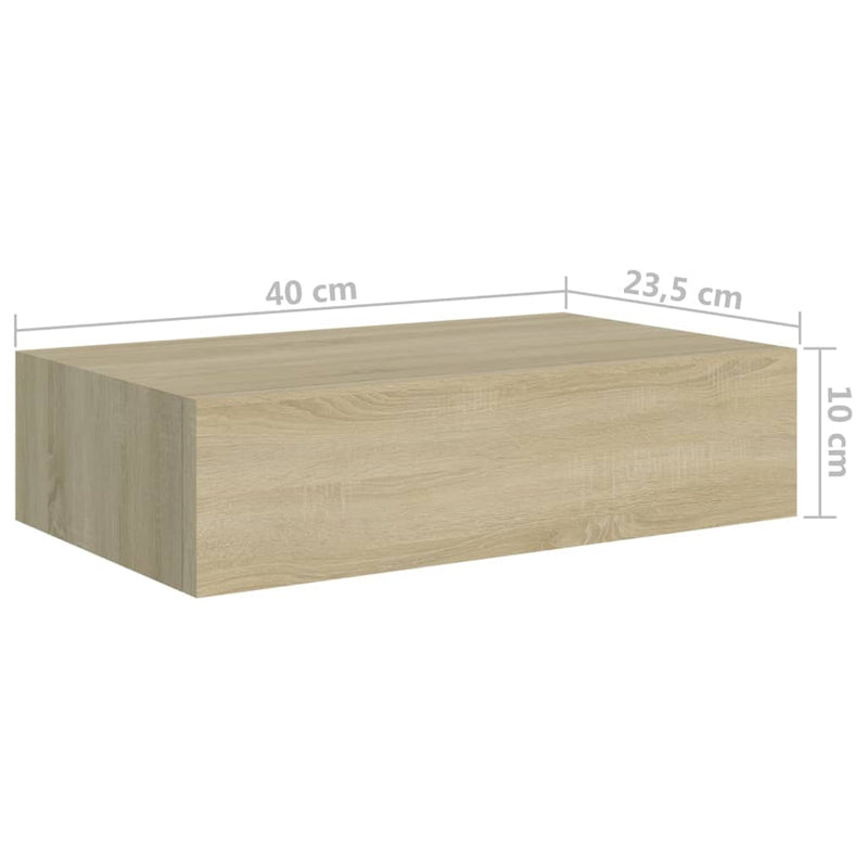 vidaXL tölgyszínű MDF falra szerelhető fiókos polc 40 x 23,5 x 10 cm