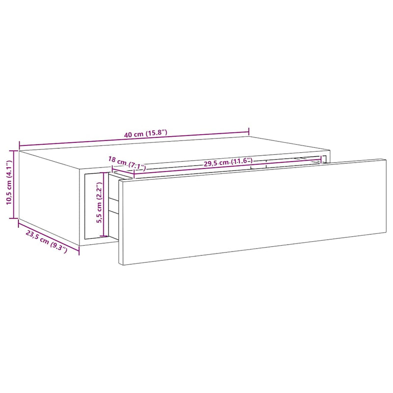 vidaXL tölgyszínű MDF falra szerelhető fiókos polc 40 x 23,5 x 10 cm