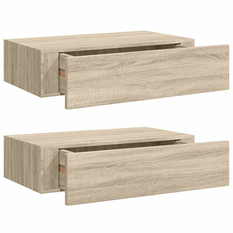 vidaXL 2 db tölgyszínű MDF falra szerelhető fiókos polc 40x23,5x10 cm