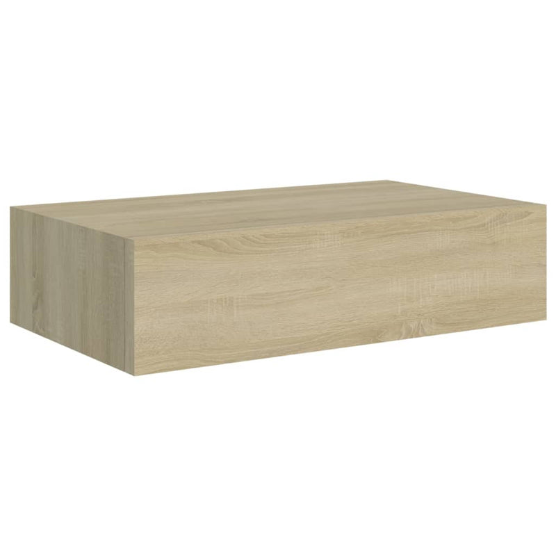 vidaXL 2 db tölgyszínű MDF falra szerelhető fiókos polc 40x23,5x10 cm