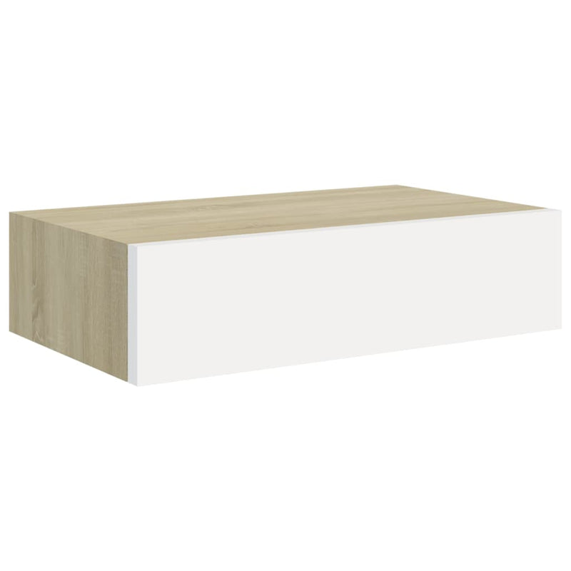 vidaXL falra szerelhető fiókos polc tölgyfa és fehér színben 40 x 23,5 x 10 cm MDF