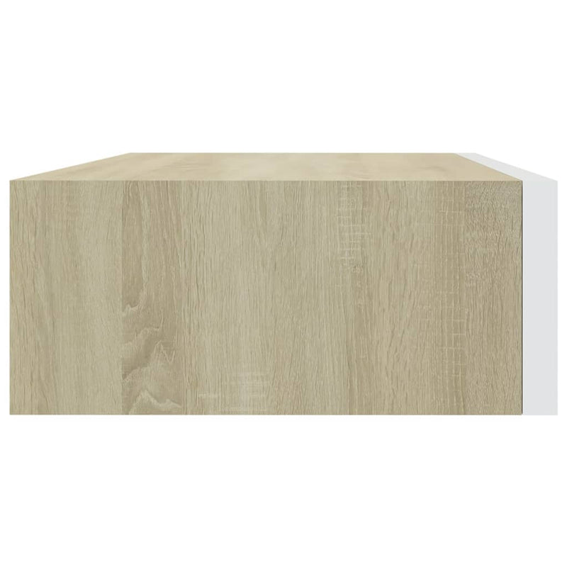 vidaXL falra szerelhető fiókos polc tölgyfa és fehér színben 40 x 23,5 x 10 cm MDF