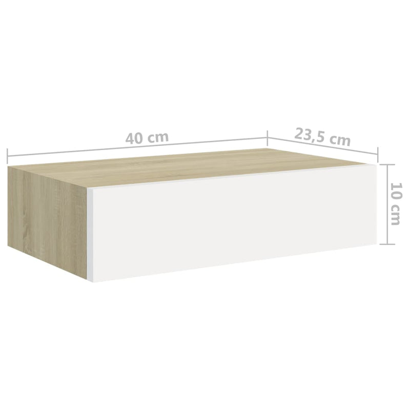 vidaXL falra szerelhető fiókos polc tölgyfa és fehér színben 40 x 23,5 x 10 cm MDF