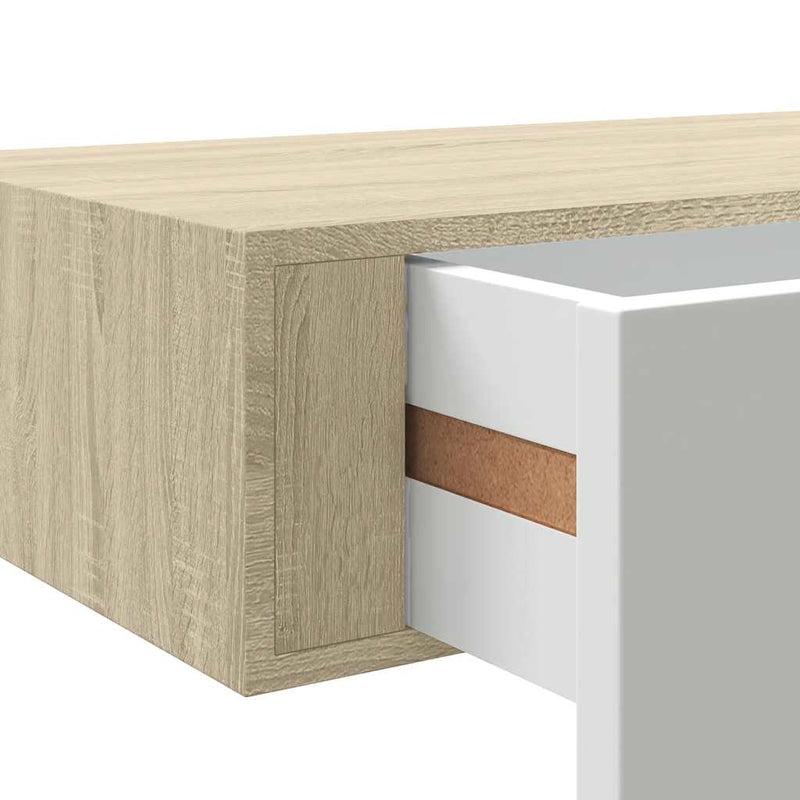 vidaXL falra szerelhető fiókos polc tölgyfa és fehér színben 40 x 23,5 x 10 cm MDF