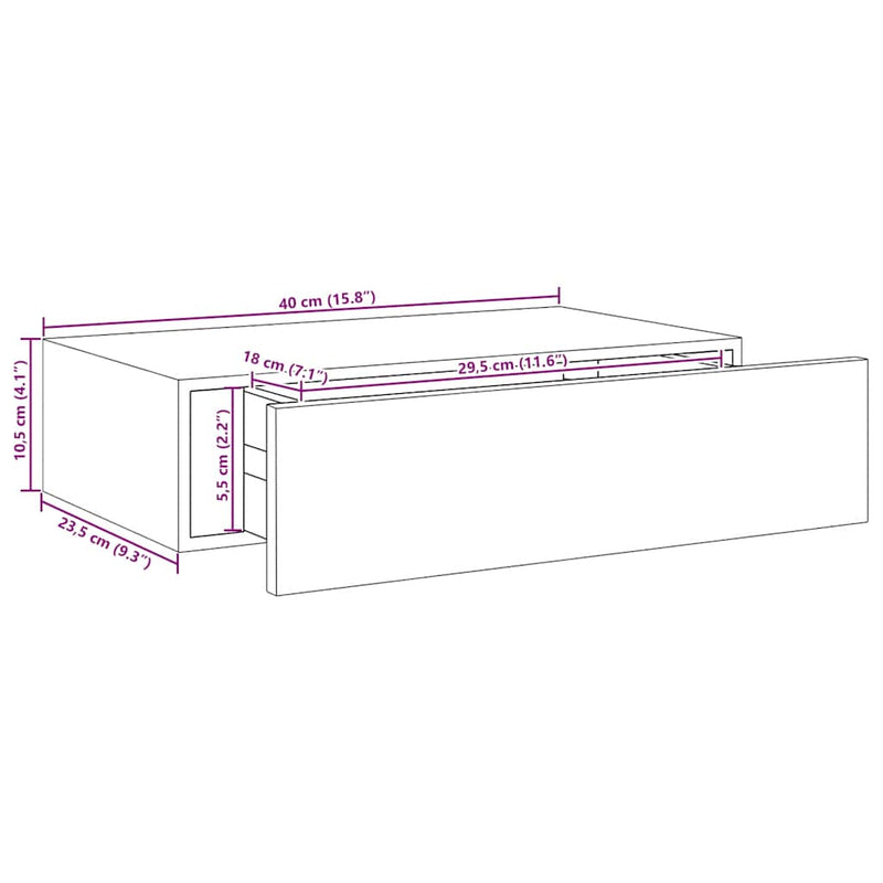 vidaXL falra szerelhető fiókos polc tölgyfa és fehér színben 40 x 23,5 x 10 cm MDF