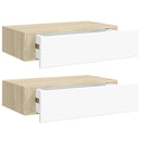 vidaXL 2 db tölgyszínű és fehér MDF fiókos fali polc 40 x 23,5 x 10 cm