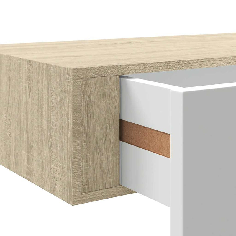 vidaXL 2 db tölgyszínű és fehér MDF fiókos fali polc 40 x 23,5 x 10 cm