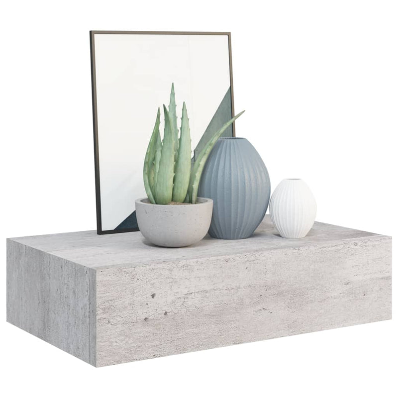 vidaXL betonszürke MDF falra szerelhető fiókos polc 40 x 23,5 x 10 cm