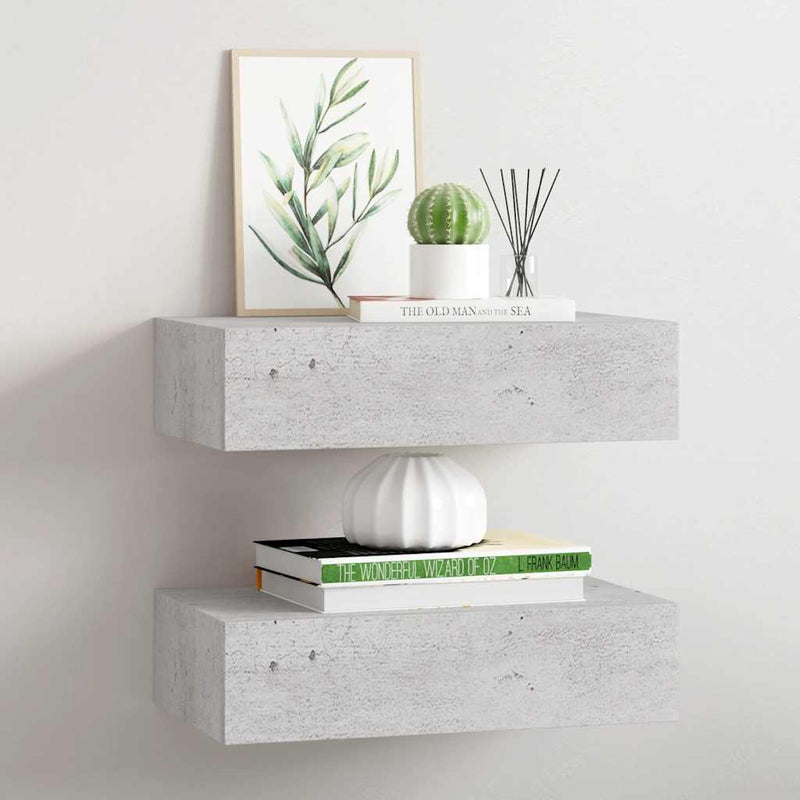 vidaXL 2 db betonszürke MDF falra szerelhető fiókos polc 40x23,5x10 cm