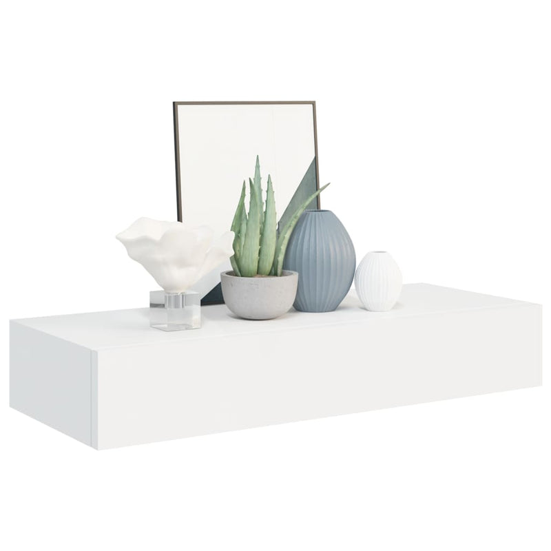 vidaXL fehér MDF falra szerelhető fiókos polc 60 x 23,5 x 10 cm