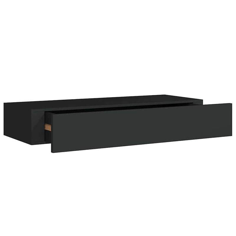 vidaXL fekete MDF falra szerelhető fiókos polc 60 x 23,5 x 10 cm
