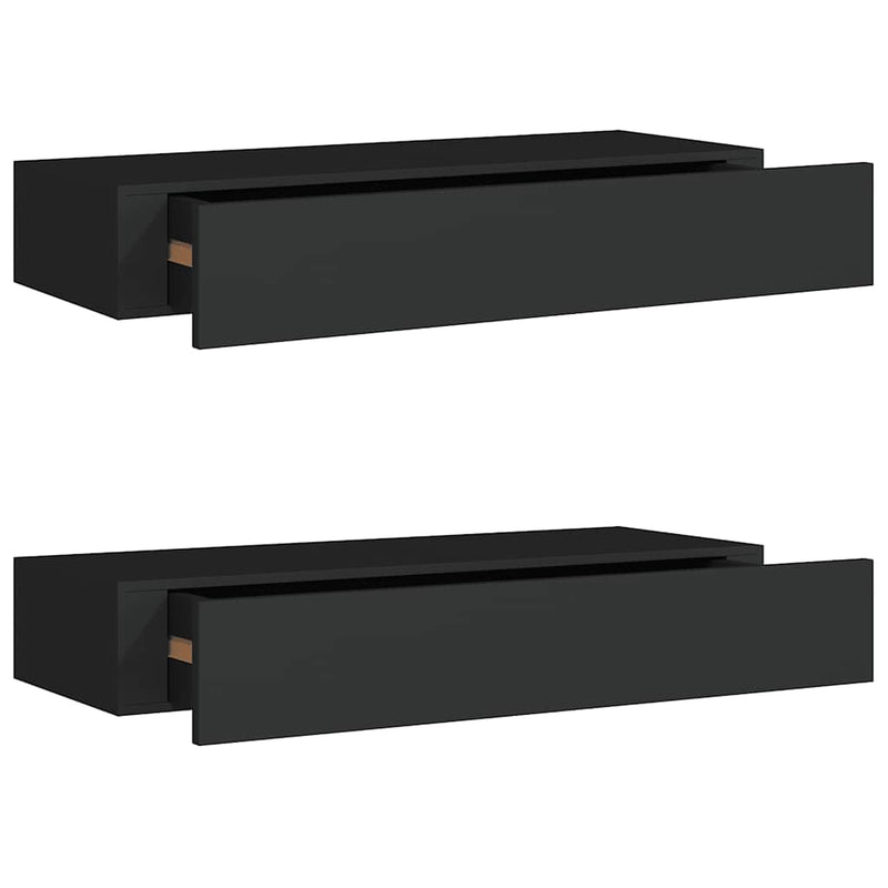 vidaXL 2 db fekete MDF falra szerelhető fiókos polc 60 x 23,5 x 10 cm