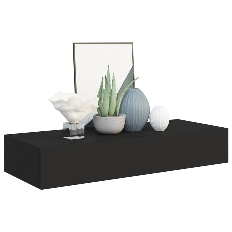 vidaXL 2 db fekete MDF falra szerelhető fiókos polc 60 x 23,5 x 10 cm