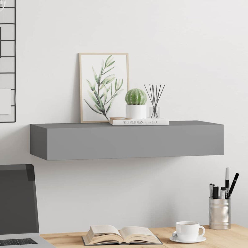 vidaXL szürke MDF falra szerelhető fiókos polc 60 x 23,5 x 10 cm
