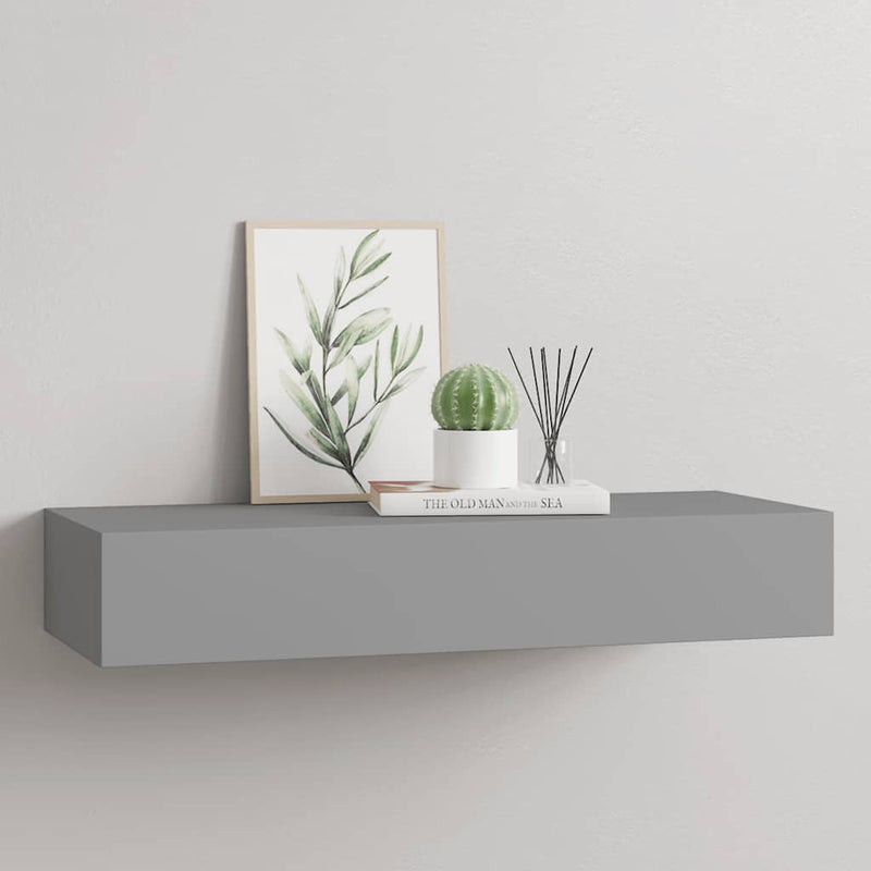 vidaXL szürke MDF falra szerelhető fiókos polc 60 x 23,5 x 10 cm