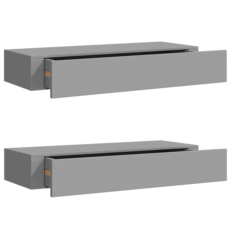 vidaXL 2 db szürke MDF falra szerelhető fiókos polc 60 x 23,5 x 10 cm