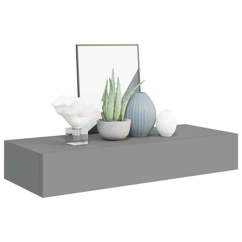 vidaXL 2 db szürke MDF falra szerelhető fiókos polc 60 x 23,5 x 10 cm