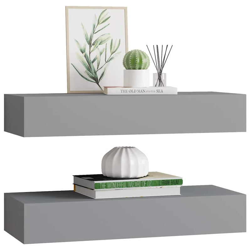 vidaXL 2 db szürke MDF falra szerelhető fiókos polc 60 x 23,5 x 10 cm