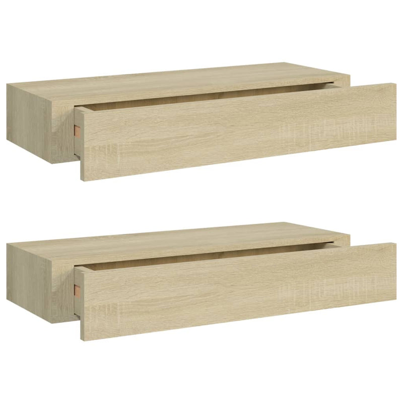 vidaXL 2 db tölgyszínű MDF falra szerelhető fiókos polc 60x23,5x10 cm