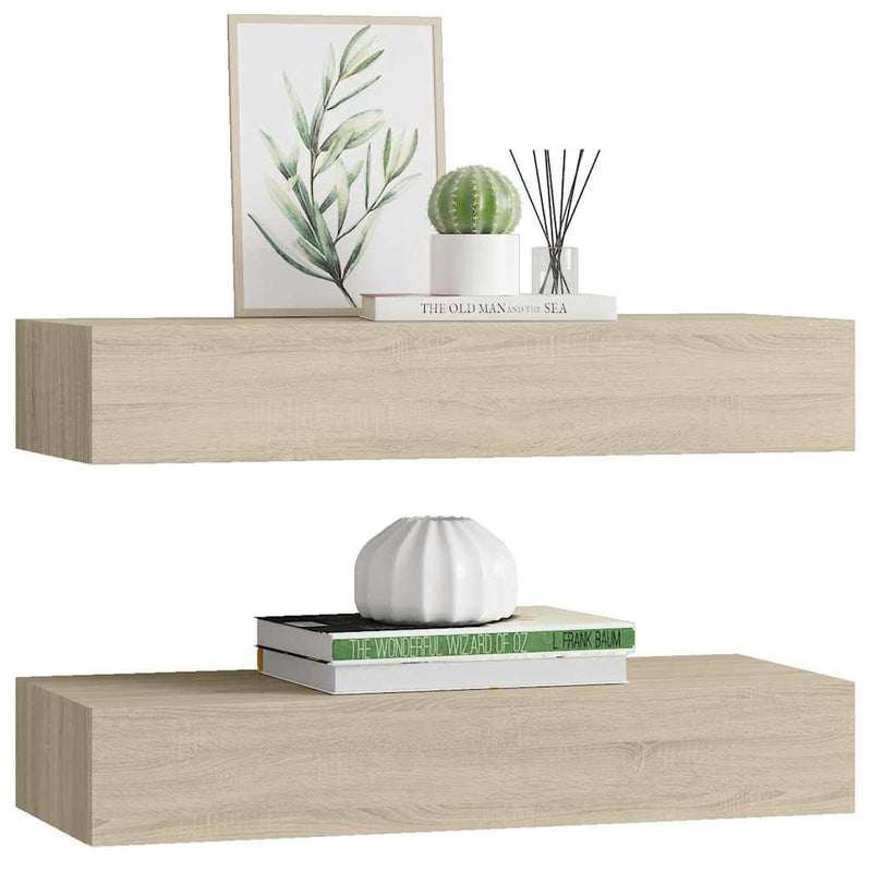 vidaXL 2 db tölgyszínű MDF falra szerelhető fiókos polc 60x23,5x10 cm