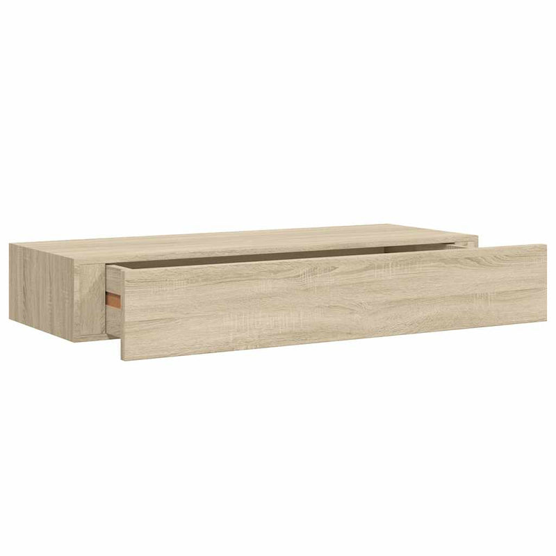 vidaXL 2 db tölgyszínű MDF falra szerelhető fiókos polc 60x23,5x10 cm
