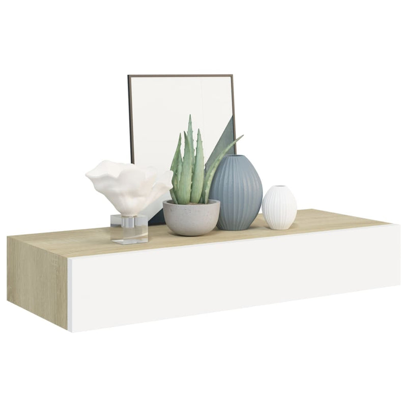 vidaXL 2 db tölgyszínű és fehér MDF fiókos fali polc 60 x 23,5 x 10 cm