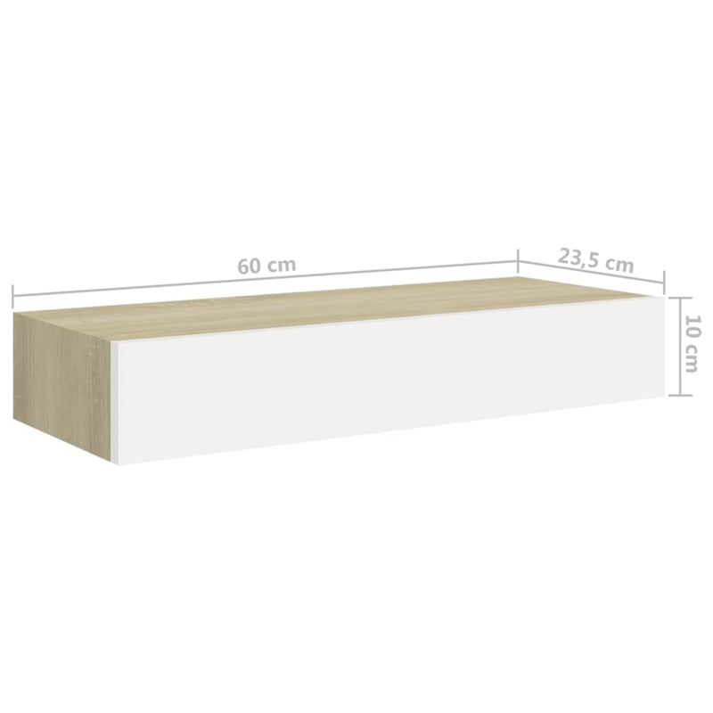 vidaXL 2 db tölgyszínű és fehér MDF fiókos fali polc 60 x 23,5 x 10 cm
