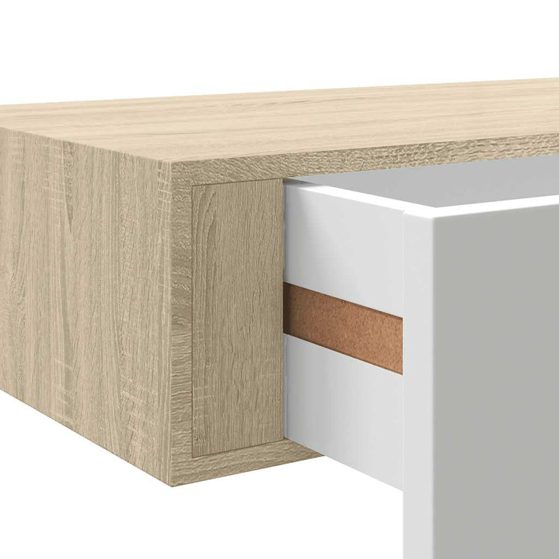 vidaXL 2 db tölgyszínű és fehér MDF fiókos fali polc 60 x 23,5 x 10 cm