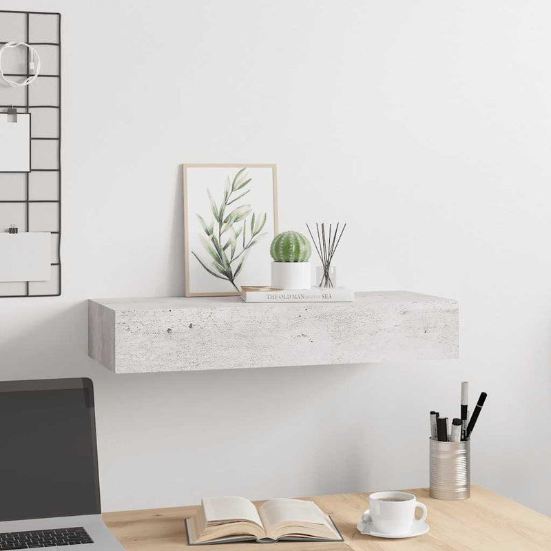 vidaXL betonszürke MDF falra szerelhető fiókos polc 60 x 23,5 x 10 cm