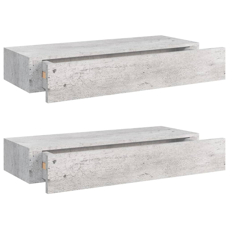 vidaXL 2 db betonszürke MDF falra szerelhető fiókos polc 60x23,5x10 cm