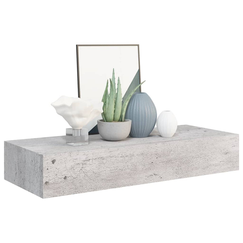 vidaXL 2 db betonszürke MDF falra szerelhető fiókos polc 60x23,5x10 cm