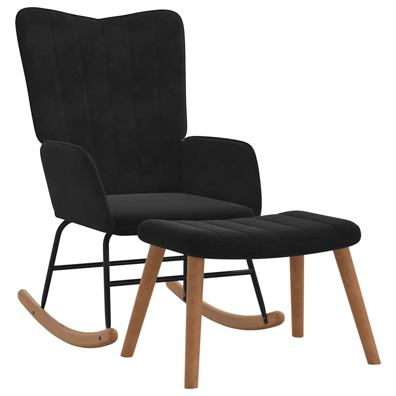 vidaXL fekete bársony hintaszék lábtartóval