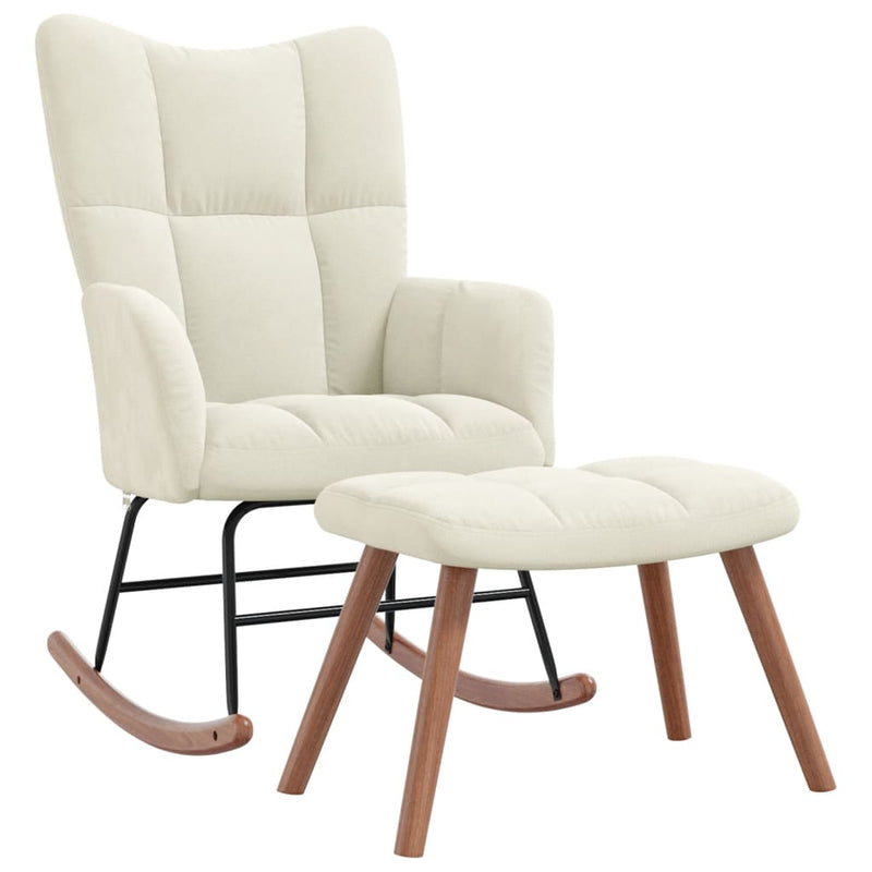 vidaXL krémfehér bársony hintaszék lábtartóval