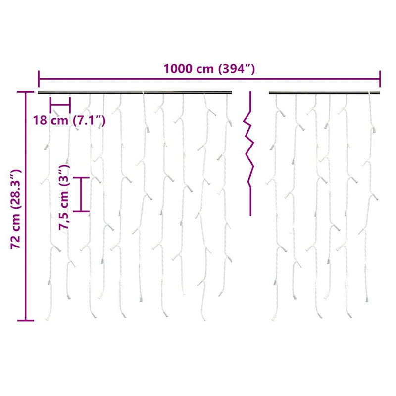 vidaXL melegfehér LED-es jégcsap fényfüggöny 400 LED, 8 funkció