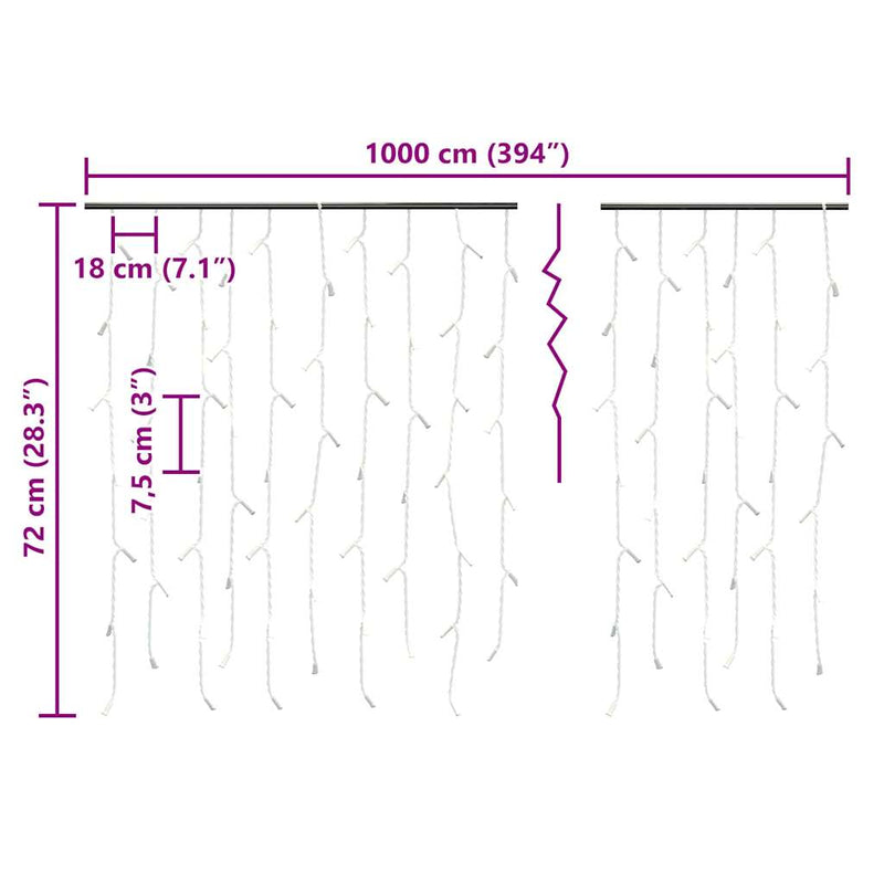 vidaXL melegfehér LED-es jégcsap fényfüggöny 400 LED, 8 funkció