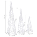 vidaXL hideg fehér fényű LED-es akril díszfénykúpszett 30/45/60 cm