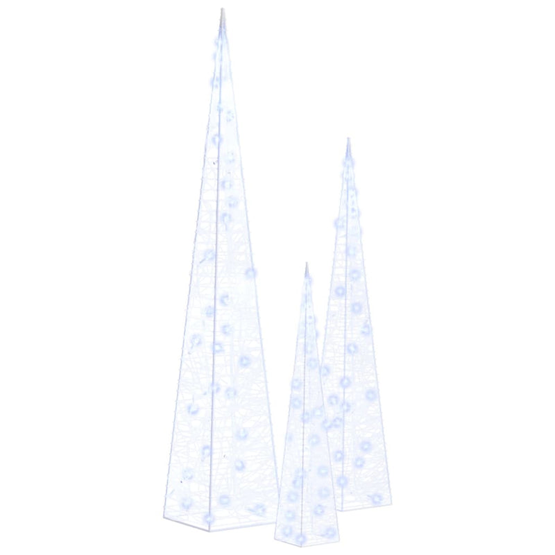 vidaXL kék fényű LED-es akril díszfénykúpszett 30/45/60 cm