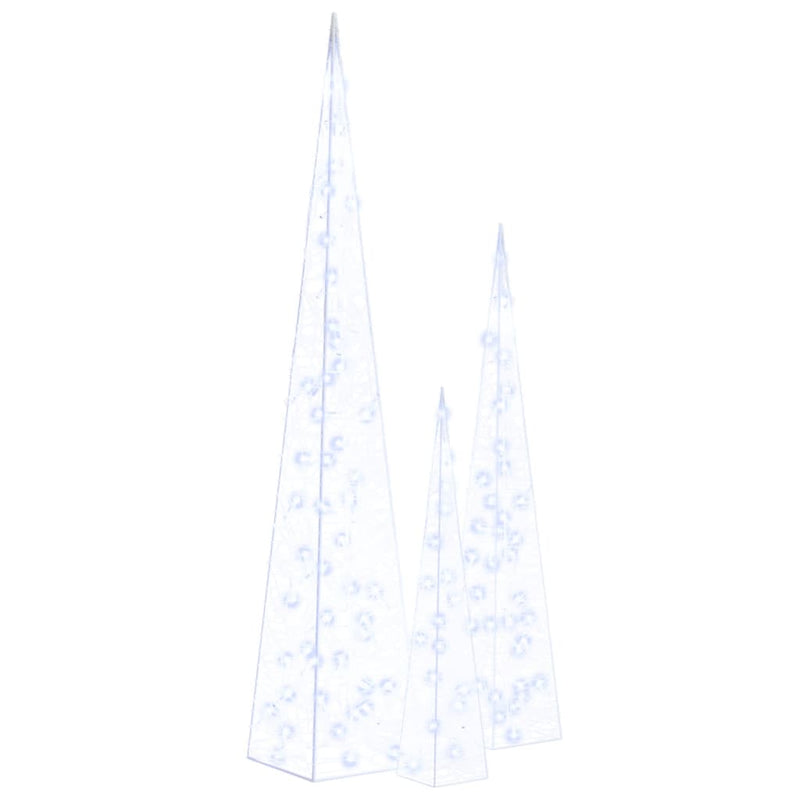 vidaXL kék fényű LED-es akril díszfénykúpszett 60/90/120 cm