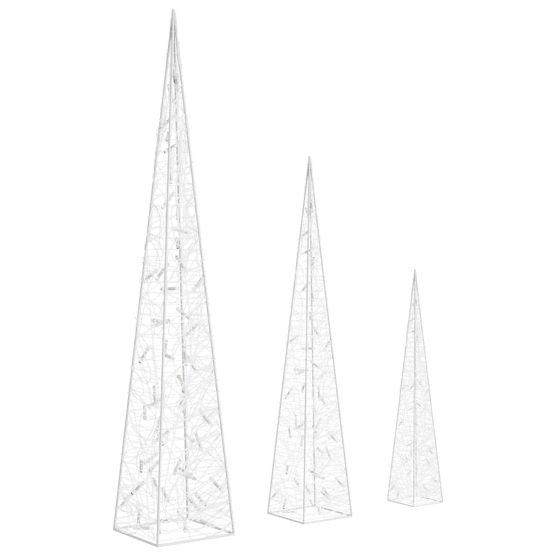 vidaXL kék fényű LED-es akril díszfénykúpszett 60/90/120 cm