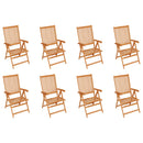 vidaXL 8 db dönthető tömör tíkfa kerti szék párnákkal